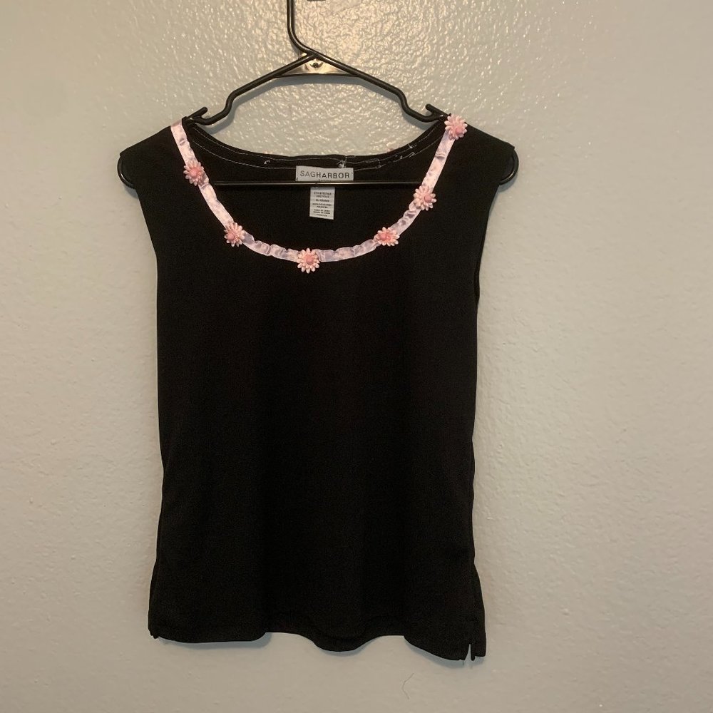 Black top with Pink Daisy Trim